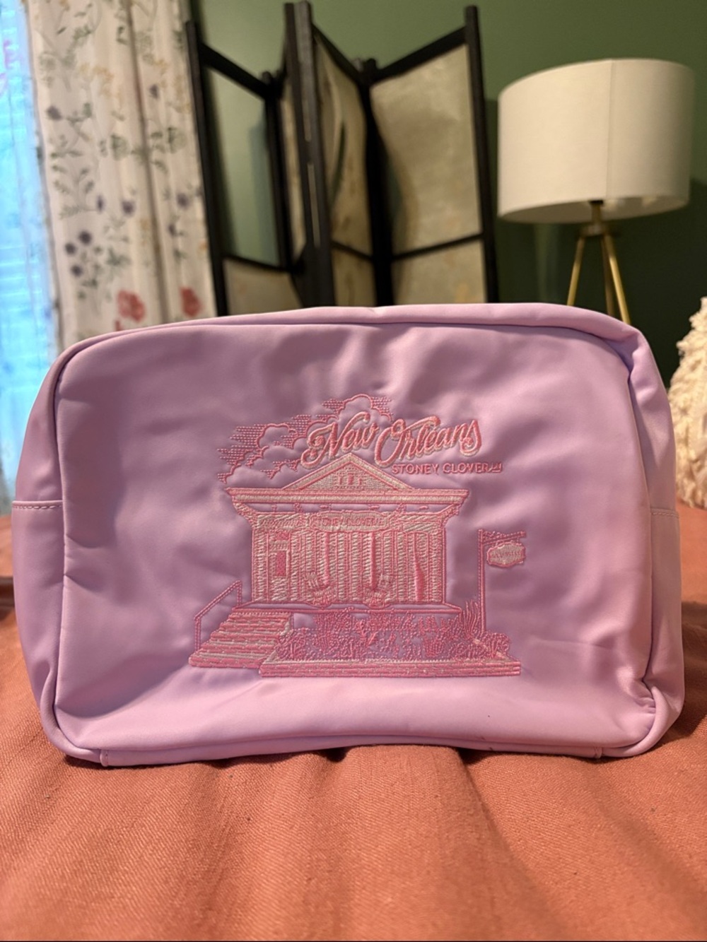 Pastel Lavender Embroidered Cosmetic Pouch - New Orleans Design SCL